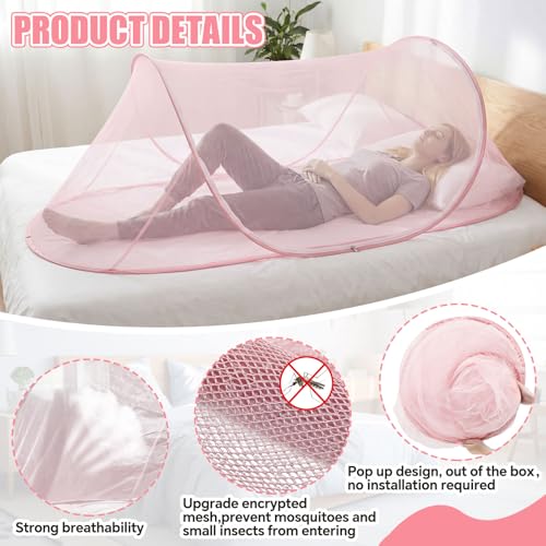 Image of Large Pop up Mosquito Net for Camping Portable Foldable Mosquito Tent Bug Net Bed Travel Patio Outdoor 78 x 31 x 22 Inch Bug Netting Mesh Tent Canopy for Adults Baby Bedroom, Pink