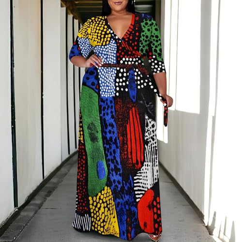 Image of SUZONANA Women's Plus Size Maxi Dresses Casual Loose Short Sleeve Long Maxi Dress with Belt Wedding