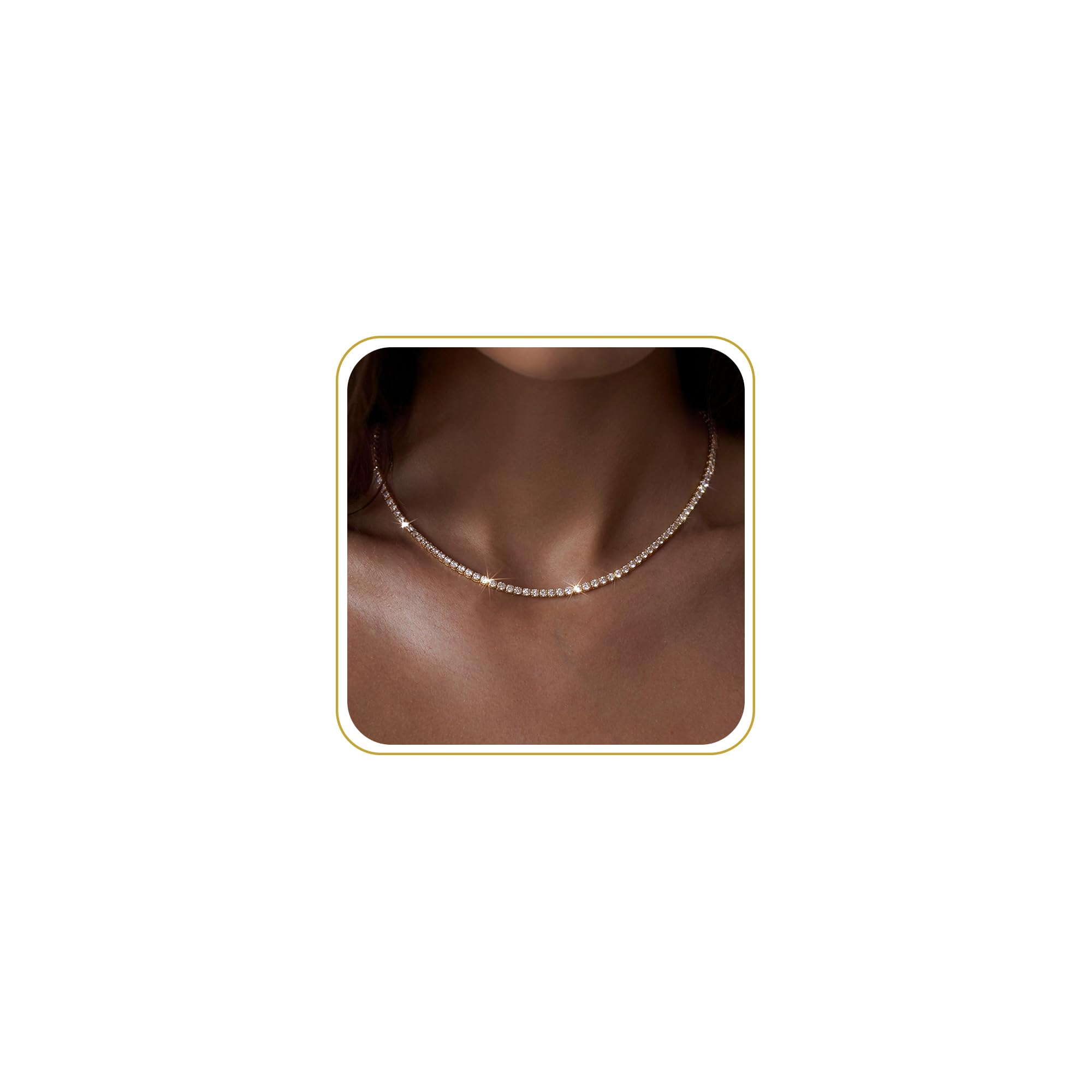 Tewiky Choker Necklaces for Women 14k Gold Plated Tennis Necklace