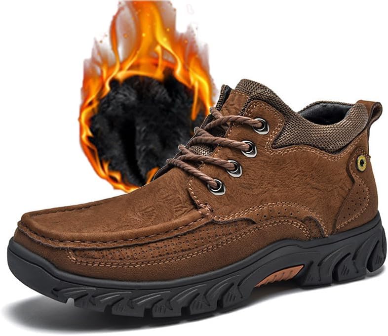 Boxpopla Men's Waterproof Hiking Boots Lace-up Lightweight & Breathable Mid Ankle Work Shoes Moc Anti Slip Trekking Shoes Casual Climbing Hiker Outdoor Boots