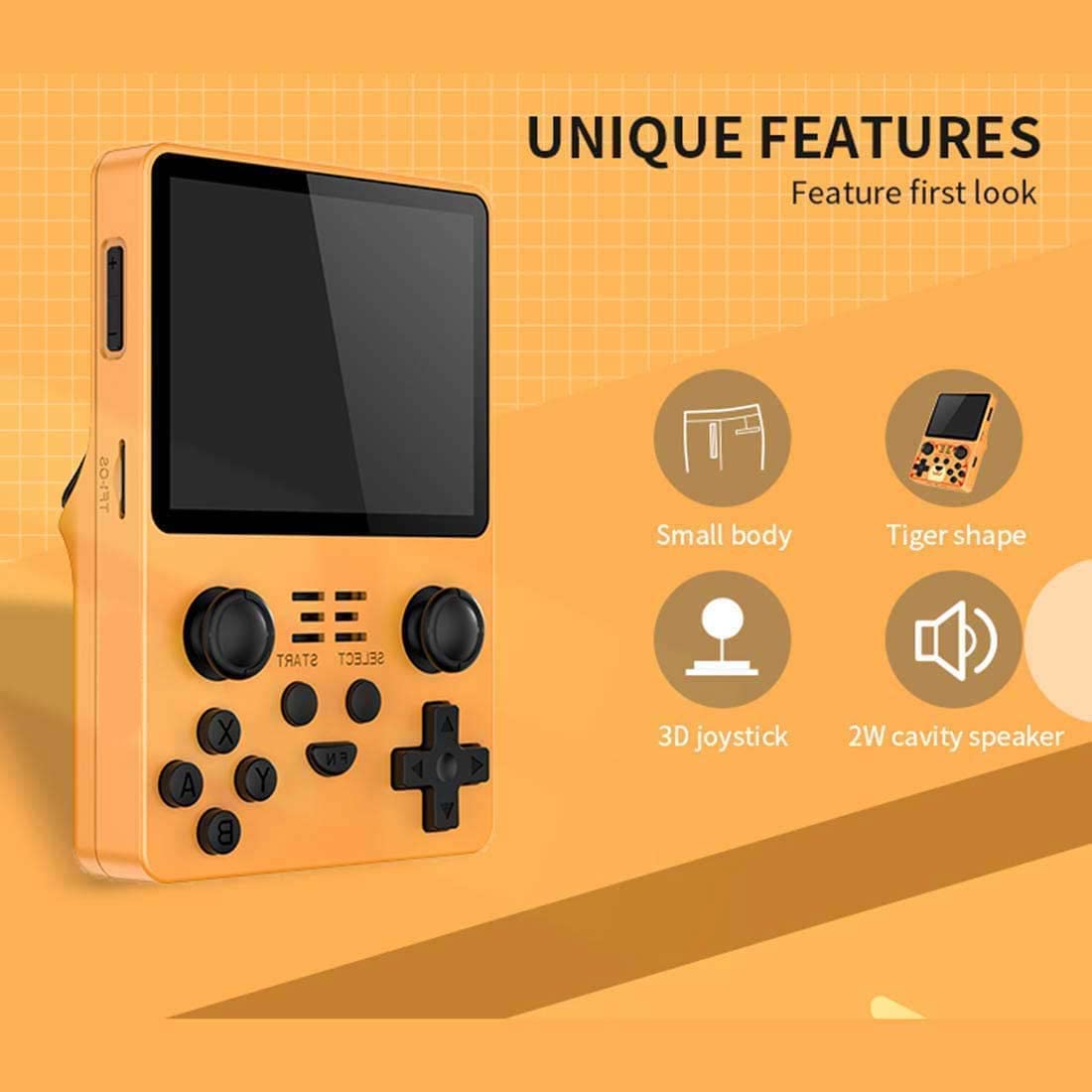 RGB20S Console con 20000 Giochi preinstallati, Gioco Retrò portatile, funzione Salva e carica.-Yellow||128G
