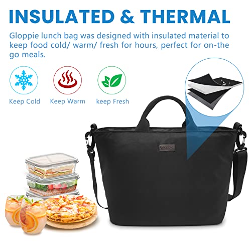 Gloppie Insulated Lunch Bag Women Cooler Bag Lunch Box For Men Leak Proof Large Lunch Tote Adult Lunch Box Heavy Duty Lunch Cooler Black Reusable Lunch Bags Loncheras Para Hombres Niños #TOP1