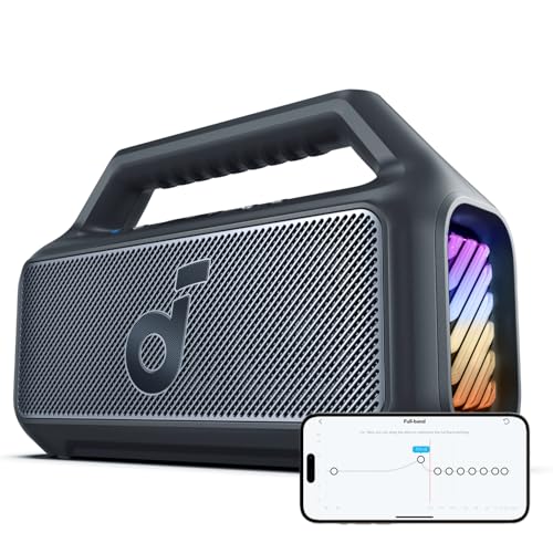 soundcore Boom 2 Outdoor Speaker 80W Subwoofer BassUp 2.0 24H Playtime IPX7 Waterproof Floatable RGB Lights USB-C Custom EQ Bluetooth 5.3 Portable For Outdoors Camping Beach and Backyard