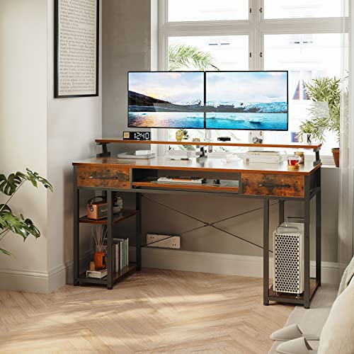 Odk Computer Desk, 48'' Office Desk With Keyboard Tray, Writting Desk With Drawers And Monitor Stand, Study Table With Cpu Stand And Removable Shelf For Storage, Rustic Brown(Vintage) #TOP1