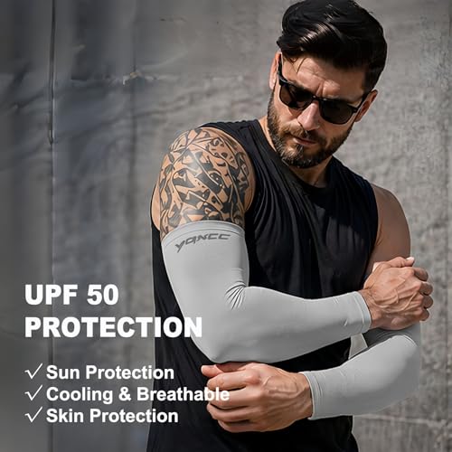 Image of YQXCC Arm Sleeves Cooling UV Sun Protection Sport Compression for Men Women | UPF50, Tattoo Coverage, Lightweight, Breathable, Seamless Cover Arms, Daily Wear, Outdoor Work, Basketball, Baseball, Golf