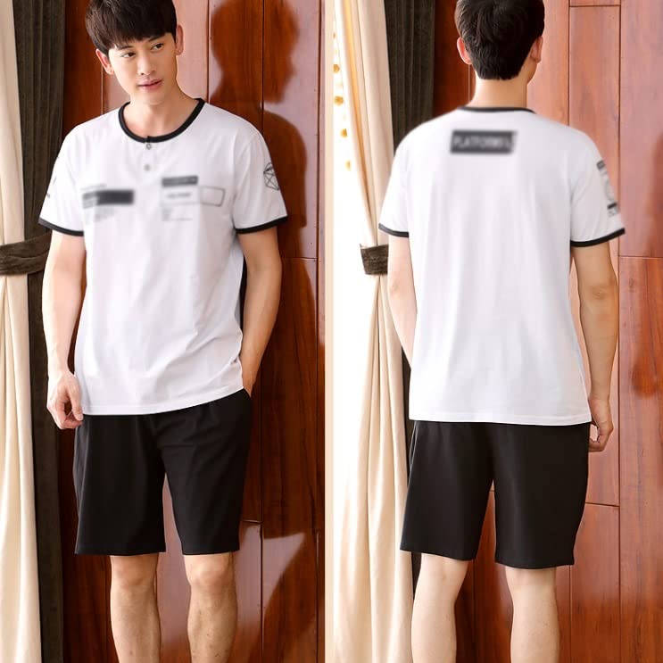 Pajamas men's short-sleeved cotton thin section striped sports youth home wear set can be worn outside the home clothes2