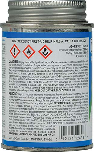 Weld-On 12498 735 Wet 'N Fast Medium-Bodied High Strength PVC Cement - Extremely Fast Setting and Low-VOC, Blue, 1/4 Pint (4 fl oz)