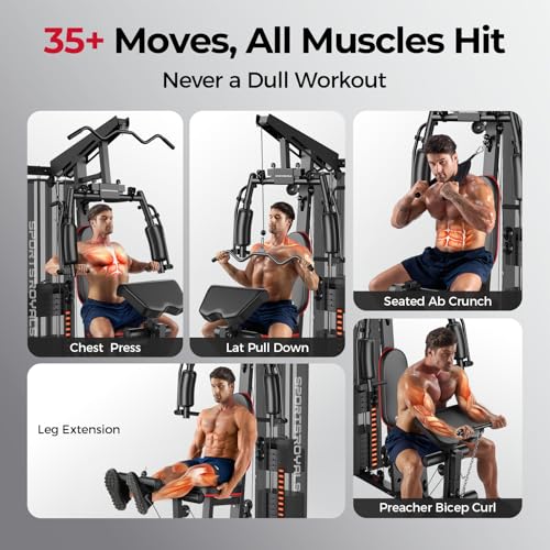 Image of Sportsroyals Home Gym, Multifunctional Gym Equipment, Workout Equipment with 150LBS Weight Stack, for Leg Press, LAT Pull Down, Chest Presses