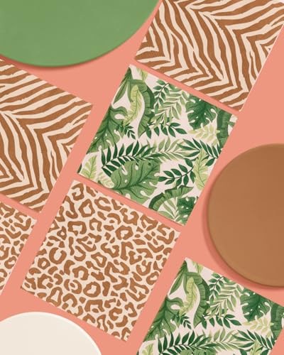 xo, Fetti Animal Print Safari Napkins - 3-ply, 24 pcs | Jungle Cocktail Napkins, Zoo Dinner Party Setting, Kids Wild Birthday Decoration, Rainforest Tablescape