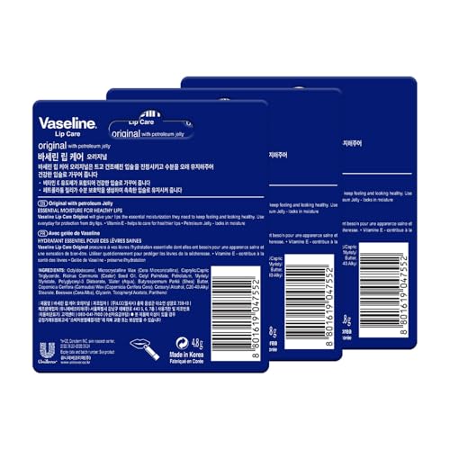 Image of Vaseline Lip Care Original Lip Balm Stick 4.8g (Pack of 3)