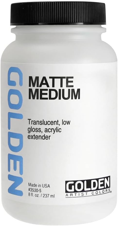 Matte Medium by GOLDEN, 8 fl. oz. Jar, Professional Acrylic Medium, Semi-Transparent