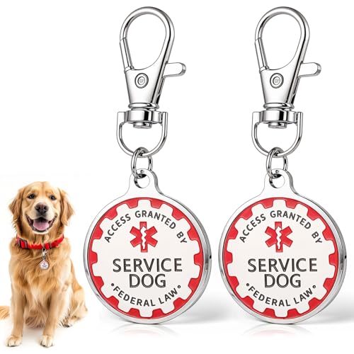 2 PCS Puppy Service Dog Tag ESA Dog Accessories Double Sided with Federal Protection Red Medical Alert Symbol Service Dogs Collar Durable Stainless Steel Services Animal Tag Easily Attach to Collar