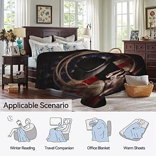 Doinbee Cowboy Boots Blanket Western Cowboy Hat Rope On American Flag Brown Throw Blankets For Men Boys Fluffy Fleece Flannel Soft Cozy Sofa Chair Bed Blanket Decor Picnic Mats Travel Quilts 60"X50" #TOP2