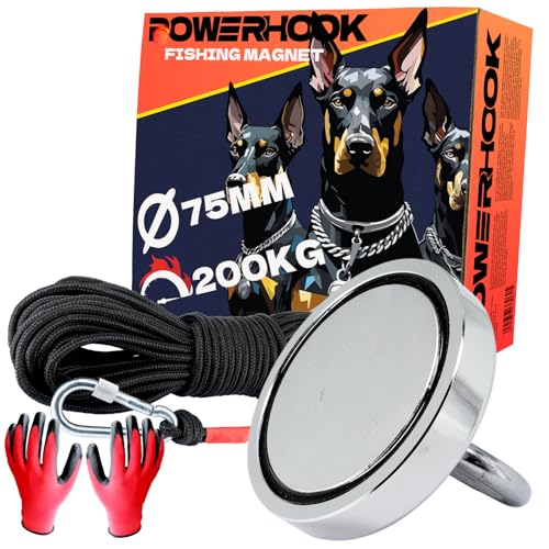 PowerHook Neodym-Magnet 120 Kg – 48 Mm Bergemagnet Mit 20 M Seil, Karabiner & Handschuhen – Magnetfischen Set