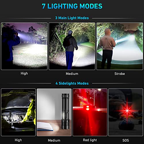 Flashlights High Lumens Rechargeable, 200000 Lumens Super Bright Led Flashlight, 7 Modes With Cob Work Light, Ipx6 Waterproof, Handheld Powerful Flash Light For Hu∩Ting, Camping, Emergencies #TOP3