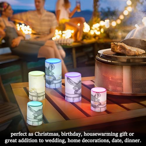 Image of Black White Donkey Flowers Wooden Flickering Flameless Candles LED Battery Operated with Remote Timer Pillar Candles for Home Birthday Wedding Christmas Decor, Set of 2