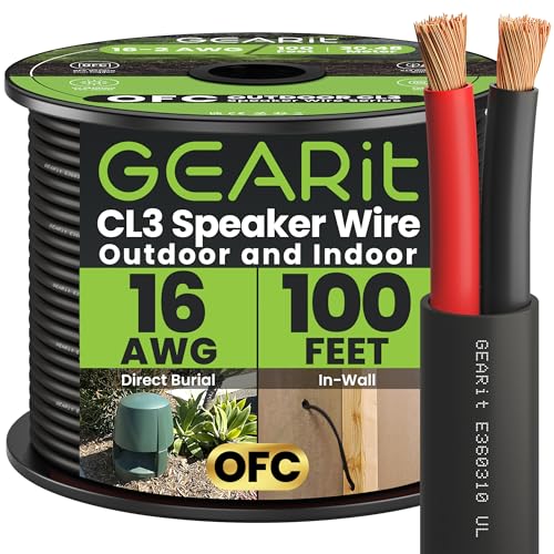 GEARit Outdoor Speaker Wire CL3 Rated, 16 Gauge Speaker Wire,
