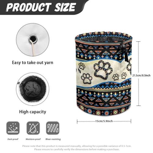 Image of Sellikakes Yarn Bag, Aztec Dog Paw Knitting Crochet Bag Yarn Storage Bag, Portable Yarn Holder for Crocheting Project Knitting Needles Sewing Accessories