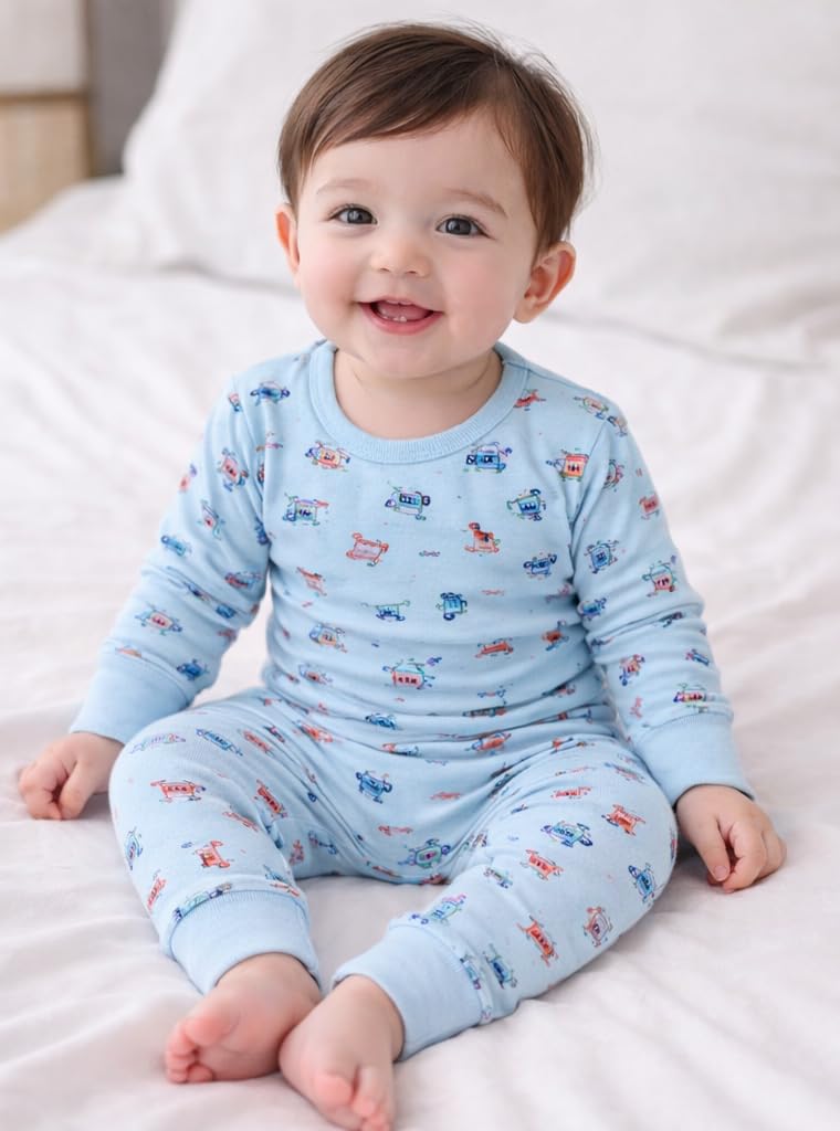 Baby Printed Soft Cotton Innerwear Full Sleeve 2 Piece Set, Multicolor, set of 3 (0-3 months)