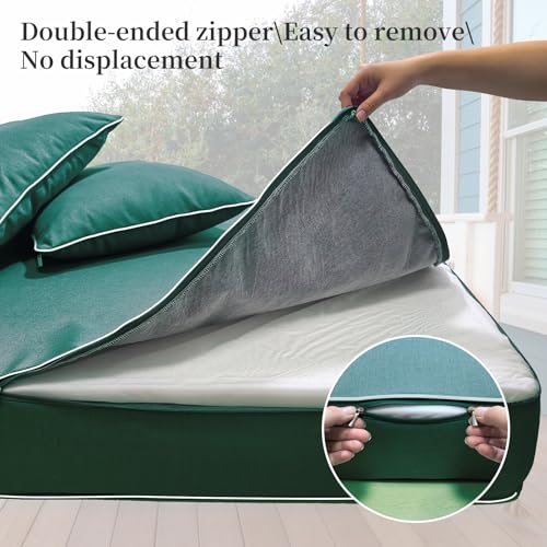 Image of Outdoor Daybed Cushion Cover Twin,Daybed Mattress Bolster Pillow Fitted Sheet Cover,Twin Size Outdoor Daybed Cushion Covers (Dark Green, 75 * 39 * 6in)