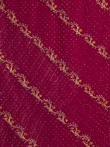 Image of Satrani Women's Georgette Embroidery & Stone Work Saree with Unstitched Blouse Piece