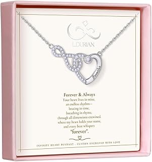 Ldurian Name Infinity Heart Necklace, Custom Name Necklaces for Women, Personalized Birthstone Silver Plated Heart Pendant Jewelry for Mom Birthday Gifts
