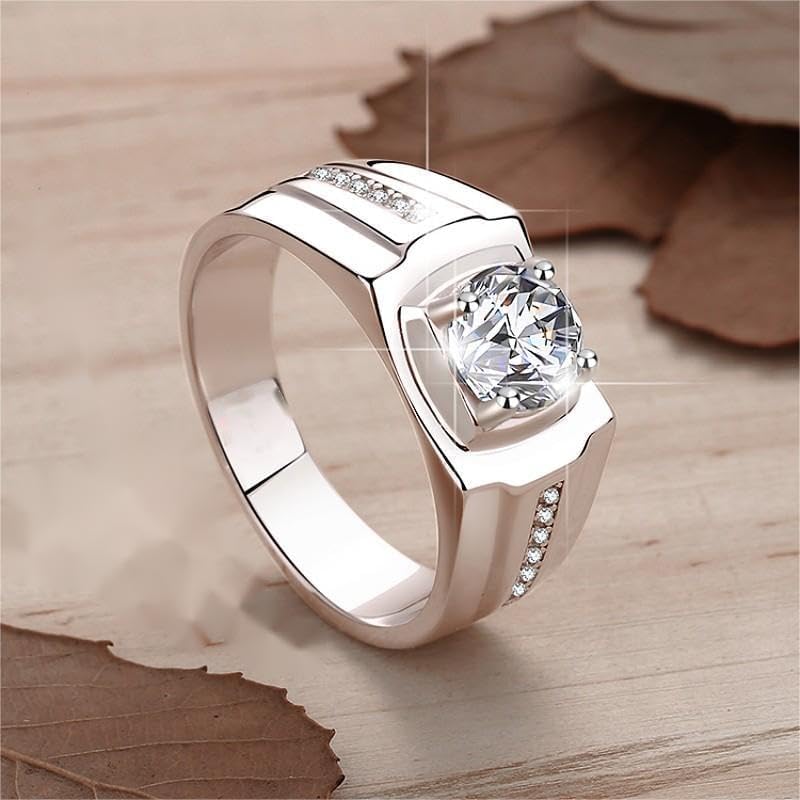 S925 Sterling Silver 1ct Diamond Wedding Rings for Men,Iced Out Wedding Band (D-color,VVS1 Clarity),Ideal Father's Day Gift for the Stylish Dad - Image 4