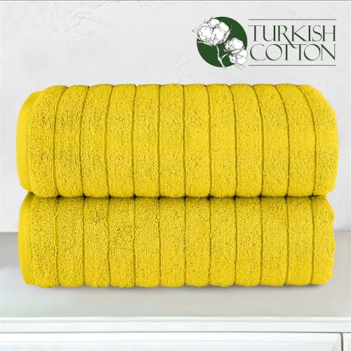 Image of Elegant Comfort 100% Turkish Cotton Corduroy Ribbed Luxury Soft 2 Pack Bath Towels 27 x 54 Inch - Ultra Plush, Absorbent, Quick Dry, Hotel Spa Quality Towels for Bathroom Essentials, Yellow