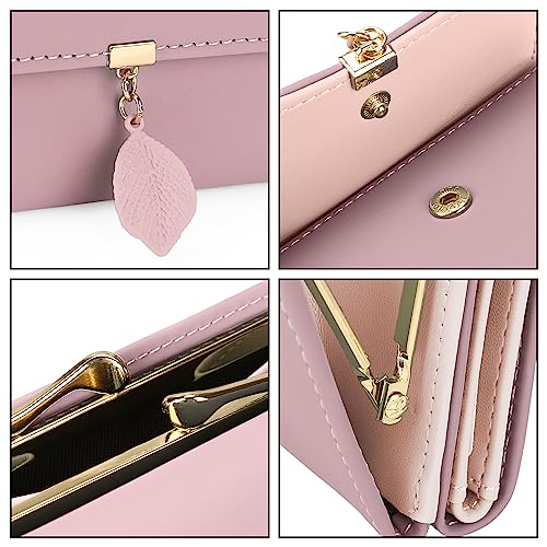 Uromee Girls Wallet Women RFID Vegan Leather Small Purse Trifold Card Holder Coin Pocket Cute leaf Pendant4