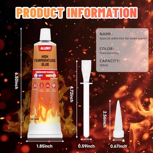 Allony 100ml Hochtemperaturkleber, Feuerfestes Silikon, Hitzebeständiger Kleber, Kleber Hitzebeständig über 1150°C, Ideal für Auto, Backöfen, Ofenfensterverglasung, Elektroherde, Herdplatten
