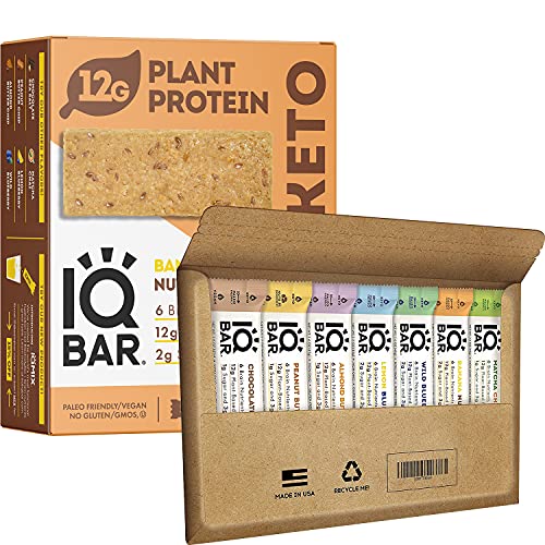 Iqbar Brain And Body Keto Protein Bars - 7-Bar Sampler & 12 Count Banana Nut Energy Bars - Low Carb Protein Bars - High Fiber Vegan Bars Low Sugar Meal Replacement Bars #TOP17