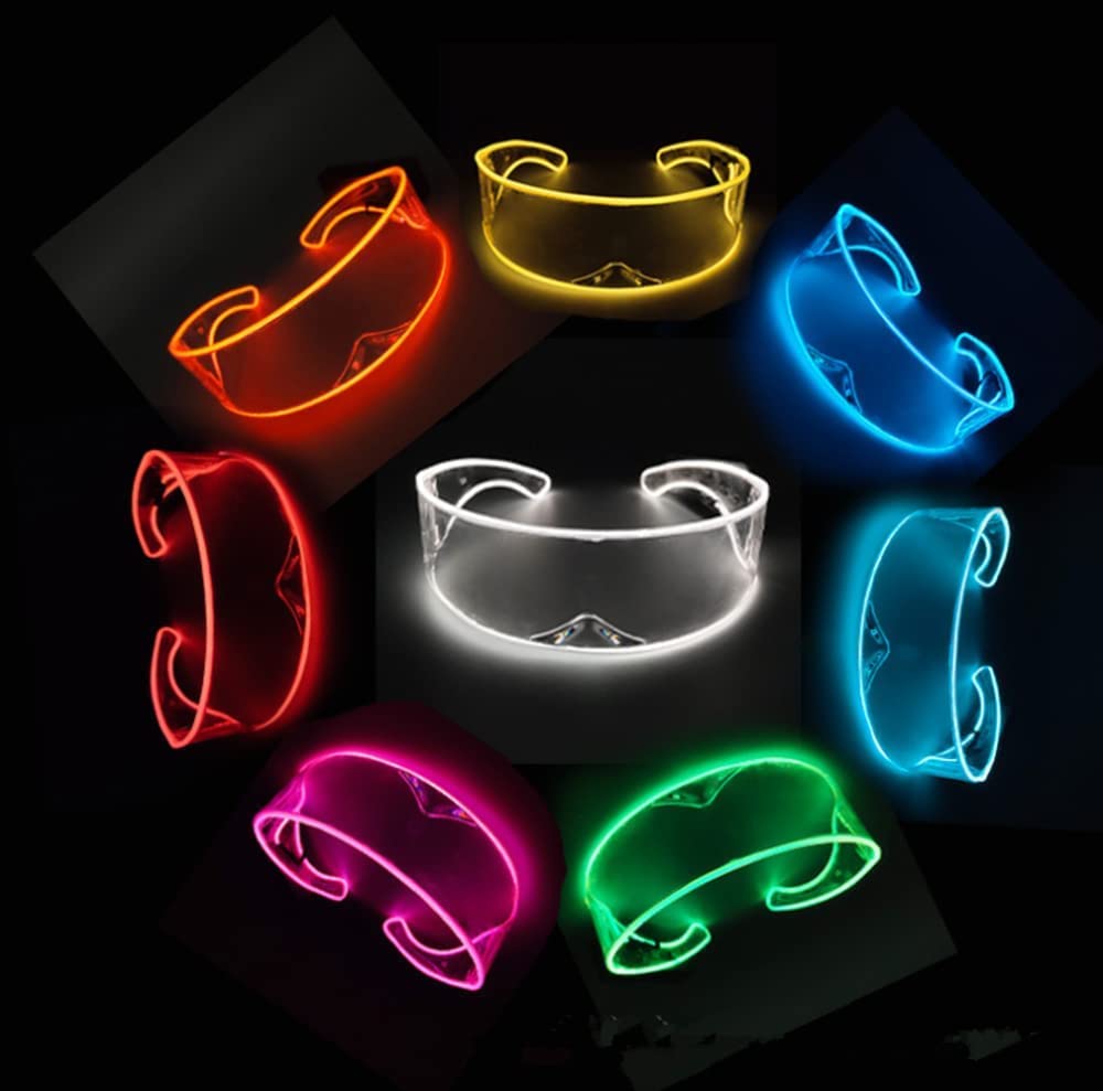 Azhu White Led Glasses, Fluorescent Glasses Led Party Glasses Luminous Glasses Cyberpunk Shade Glasses Light Up Carnival For Bar Club Halloween (White)