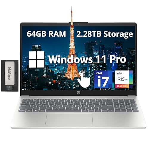 Image of HP 15.6'' FHD IPS Touchscreen Laptop, Intel i7-1255U, 64GB RAM, 2.28TB Storage (2TB SSD+288GB Docking Station Set), Intel Iris Xe Graphics, Number Pad, Wi-Fi 6E, 720p HD Camera, Windows 11 Pro, Silver