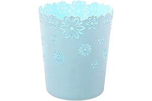 Graceful Light Blue Trash Can with Hollow Flower Shape Design