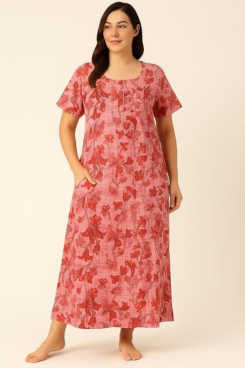 Image of Bahumaan Nighty for Women Cotton Combo Pack of 2 | Free Size Gown for Women Cotton with Side Pocket | Nighties for Women Pure Cotton Combo Stylish | Maxi Sleepwear