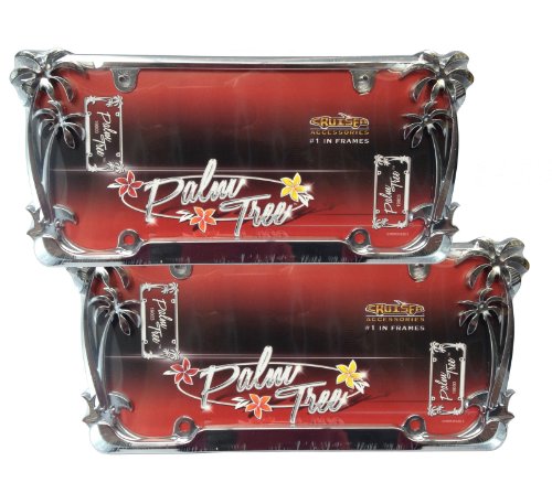 Unique Imports Classic Frames Breezy Palm Tree Chrome Metal License Plate Frames - Tropical Island - Pair