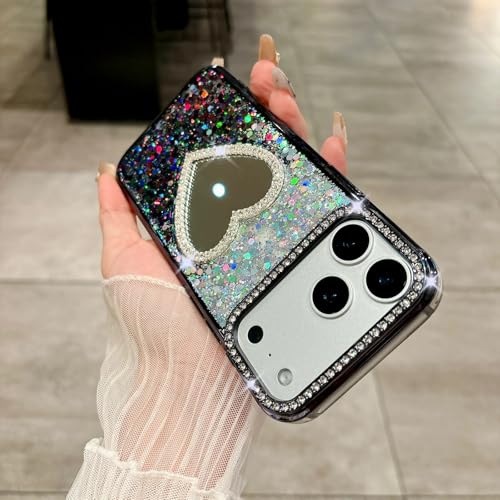 Coque de téléphone de luxe iPhone 16 Noir Miroir Diamant