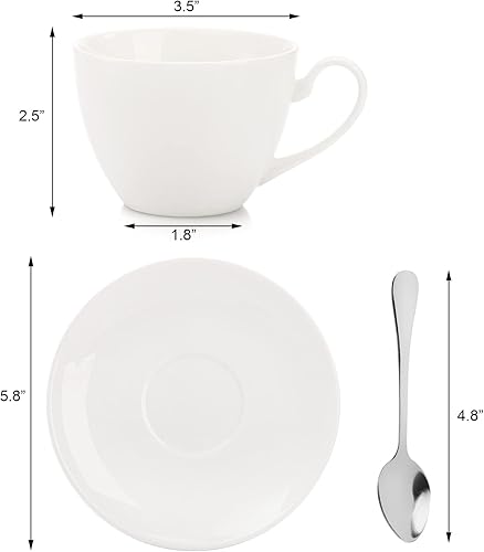 Miniatura 2 de Foraineam Tazas de café expreso con platillos y cucharas, juego de tazas de té blanco de 6 onzas, juego de taza de café de porcelana y platillo con