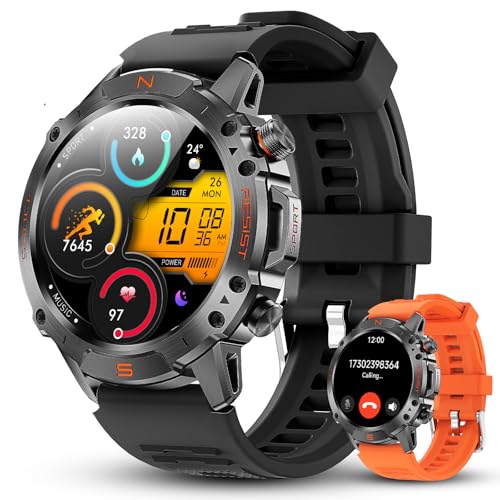 Image of WalkerFit Outdoor Smart Watch for Men, 1.43 inch AMOLED Black Silicone Band, 5ATM Waterproof for Hiking Climbing Trail Run Swim, 170+ Sports, Compass Heart Rate SpO2, Adventure Watch for iPhone Android