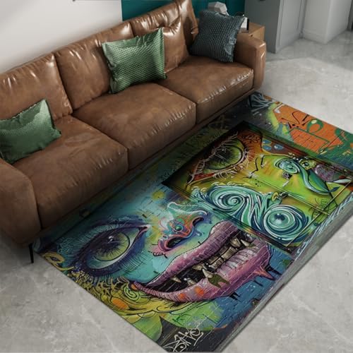 Tapis lavable 100x150cm graffiti moderne abstrait avec envers antidérapant pour studio - 6