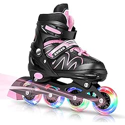 Ruedas Luminosas Para Patines En Linea Patines en línea ajustables para niños con ruedas luminosas, transpirables y cómodos patines en línea Rollerblades para niños y niñas principiantes (Talla 33-37)