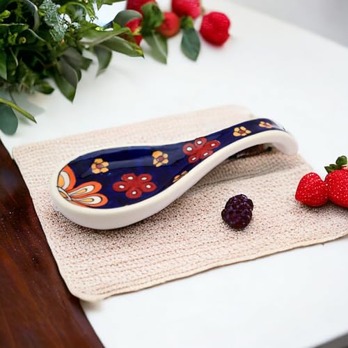 Image of Malaikah Ceramic Spoon Rest Blue Print Pack of 3 for Home, Kitchen, Dining, Kitchen Decor & Gifting
