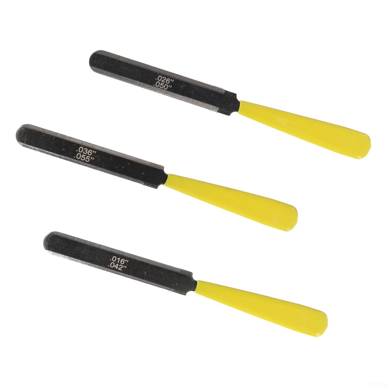 Luthier Essentials Lot complet de 3 limes à sillet de guitare pour rainurage professionnel et travail des frettes