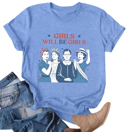 Ithalt Feminist Shirt for Women RBG Graphic T-Shirt Patriotic 4th of July Tees Inspirational Quote Tops(Blue,Medium)