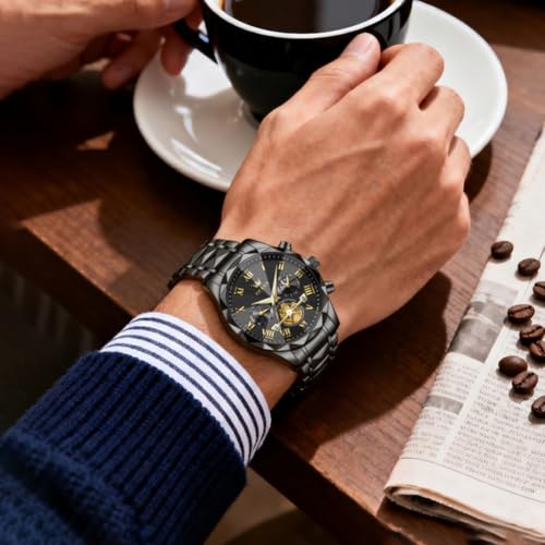 Image of OLEVS Watches for Men Luxury Diamond Casual Large Dial Watches Stainless Steel Waterproof Business Dress Analog Luminous Date Mens Watches