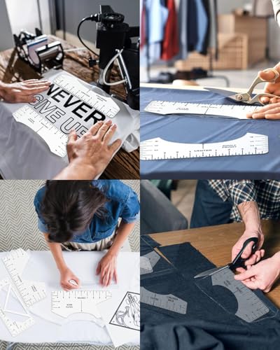 LOZTBUE 8-teiliges T-Shirt-Schneidlineal-Set, T-Shirt-Schneidwerkzeug, T-Shirt-Schneidlineal, T-Shirt-Zentrierwerkzeug, T-Shirt-Schneidlinealführung, transparent