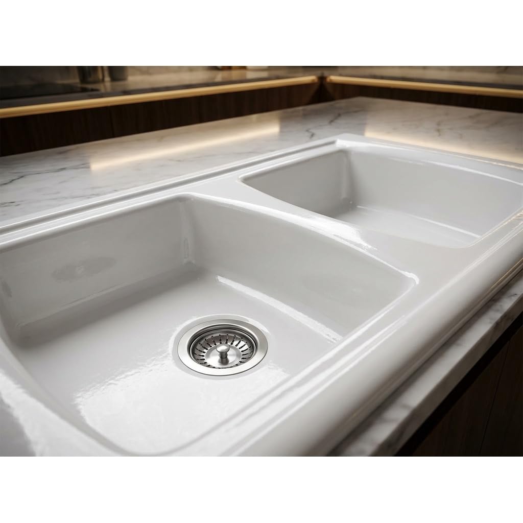 Lavello cucina da incasso in ceramica con 2 vasche 86x50 cm colore bianco - Libby