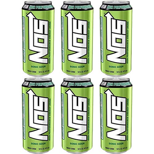 NOS Sonic Sour, High Performance Energy Drink, 16oz Can (Pack of 6, Total of 96 Fl Oz)