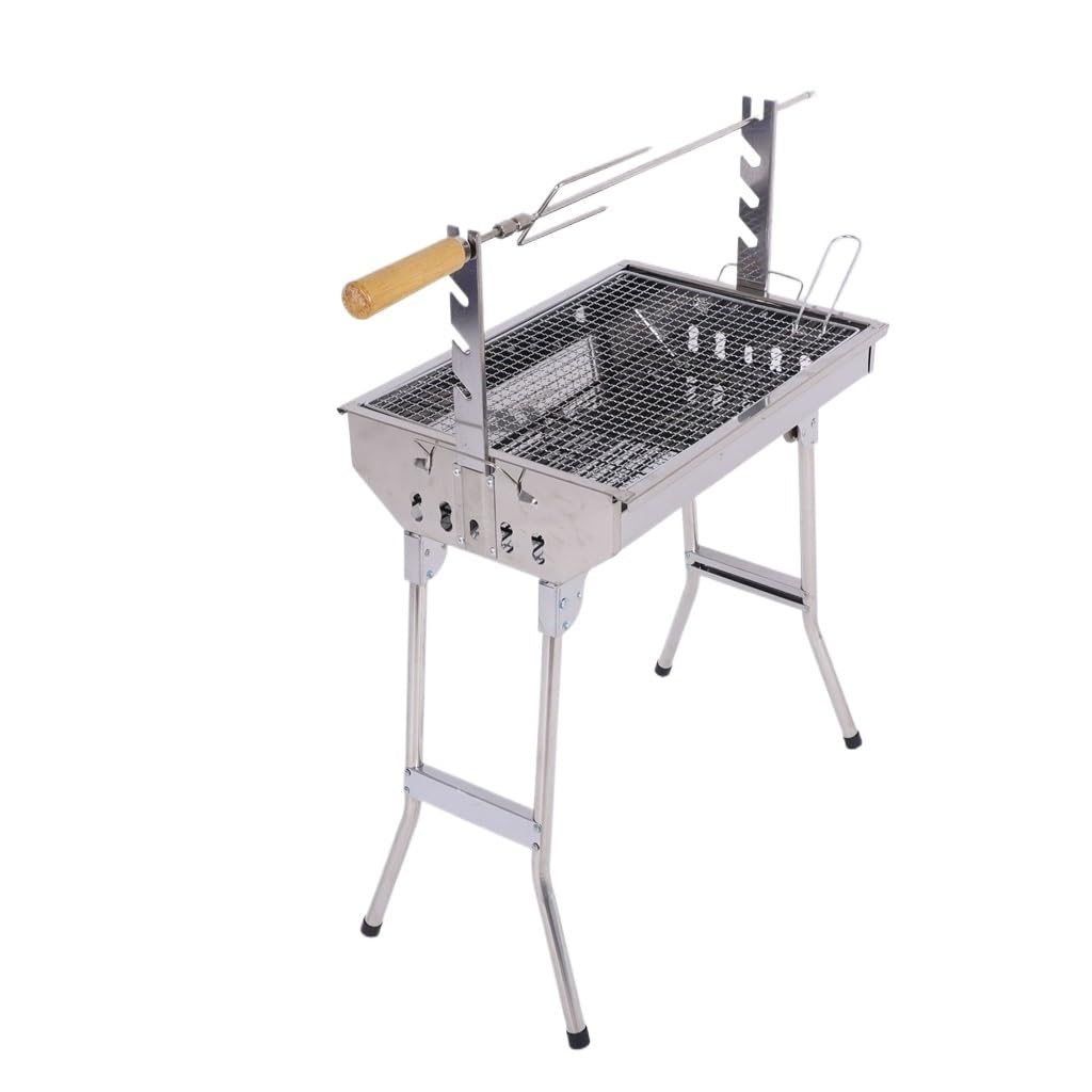 Parrilla de Malla de Acero Inoxidable Mediana con Tenedor, Parrilla Plegable portátil para Exteriores, Gris Claro