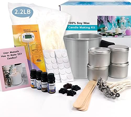 YRYM HT Candle Making Kit – Easy to Make Colored Candle Soy Wax Kit Include Wax, Rich Scents, Dyes, Wicks, Tins & More